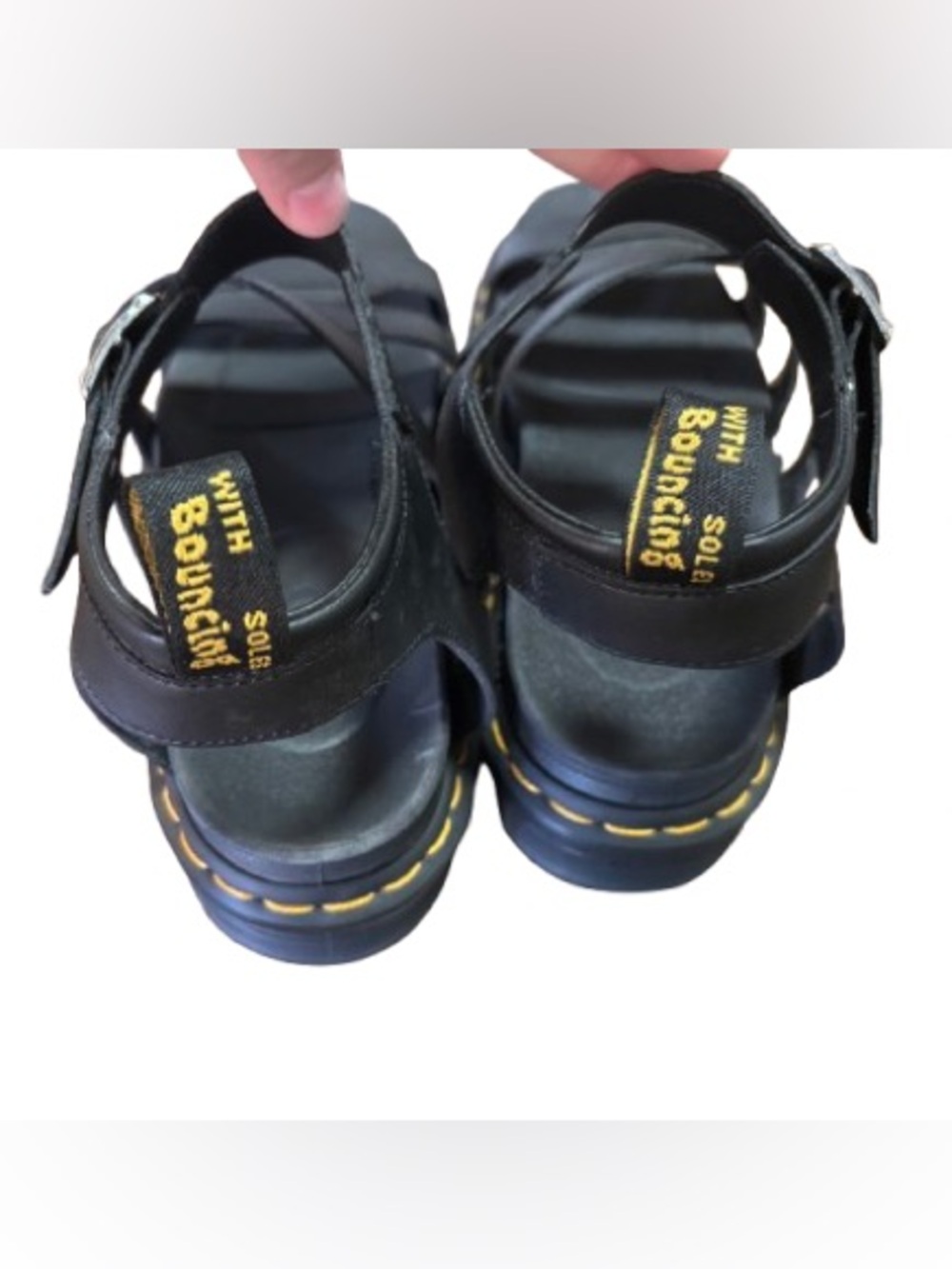 Dr. Martens Black Strappy Platform Sandals with Yellow Stitching - Picture 2 of 2